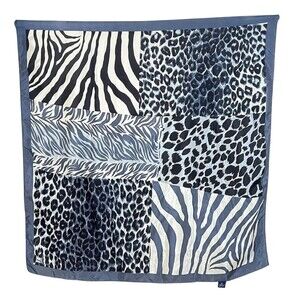 100% Silk Animal Print Patchwork Scarf Zebra 30x30 Fall Spring Summer